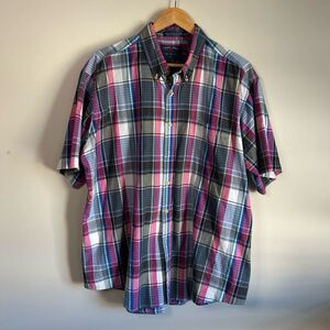 Club House Plaid Cotton Short Sleeve Casual Button Down Shirt Size XL